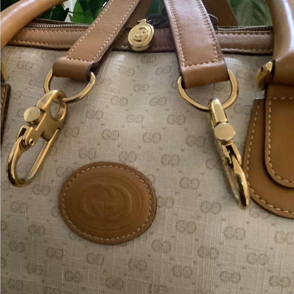 Gucci vintage authentic Cream and Tan Monogram GG Satchel with Leather Trim - Picture 7 of 12